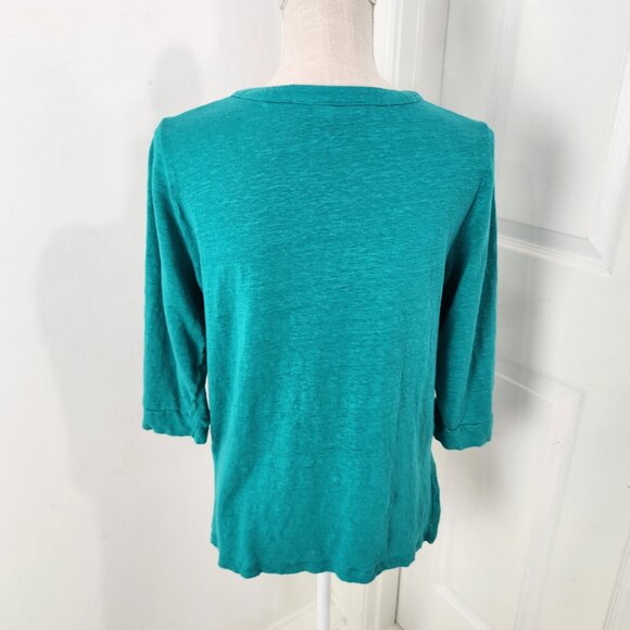 Chicos Top Womens 2 Blue Soft Linen Embroidered Boho Festival Side Slits - Picture 11 of 12